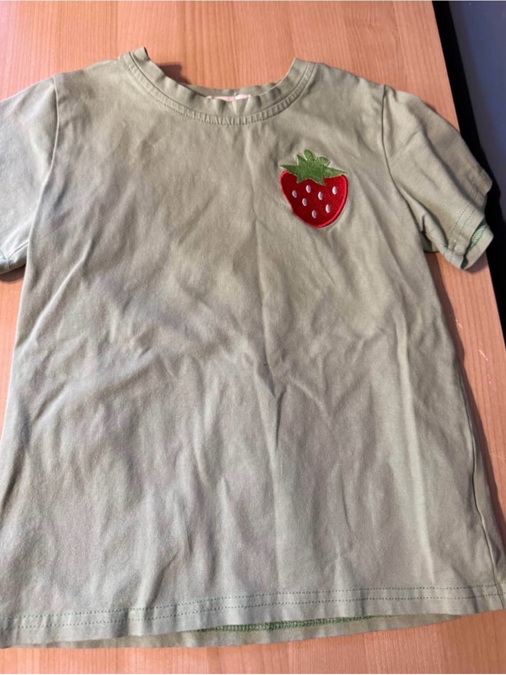 Kids Light Green Short Sleeve Tee with Strawberry Patch